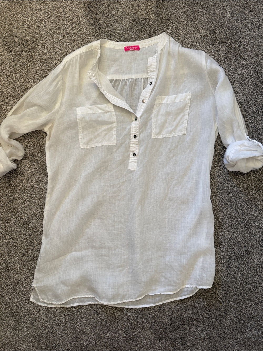 PJ Salvage White Split-Neck Tunic with Patch Pockets